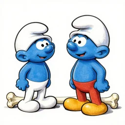 in highly detailed color drawing of smurfs and long bones
