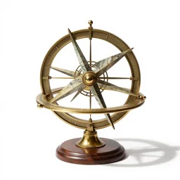 marble astrolabe, commercial catalog photo, isolated on a pure white background, centered, entire object in frame, sharp focus, soft studio lighting