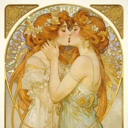 the kiss | highly detailed | high coherence!! | very intricate | art nouveau | gold filigree | romantic storybook fantasy | soft cinematic lighting | award - winning | painted by mandy jurgens and alphonse mucha and alena aenami | pastel color palette | featured on artstation