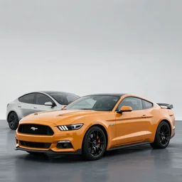 a photo of a mustang gt crossed with a tesla model 3
