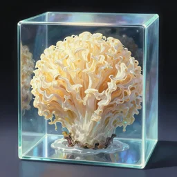 high intricate melting tremella - fuciformis inside a glimmering glass box, maria panfilova, andrea savchenko, mike kime, ludovic plouffe, qi sheng luo, oliver cook, makoto shinkai, trending on artstation