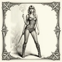 taylor swift as a d & d smoke monster, full body, pen - and - ink illustration, etching, by russ nicholson, david a trampier, larry elmore, 1 9 8 1, hq scan, intricate details, inside stylized border