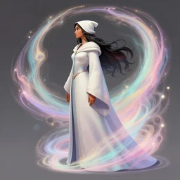 side profile, maya ali, wizard, gloomhaven concept art, dota character, robes, elegant, highly detailed, smooth, colorful swirly magical ripples, pastel colors, by huang guangjian, sachin teng, greg rutkowski, jesper ejsing, ilya kuvshinov, artgerm, mucha