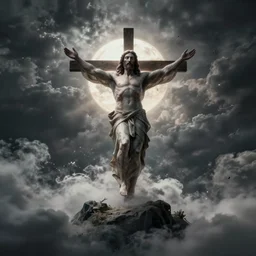 the second coming of Jesus Christ, ascending down from heaven, Octane render, artistic, Cinema 4D, dark horror, 8k, hyperrealistic