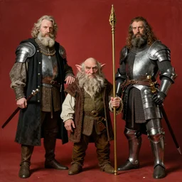Solomon Joseph Solomon and Richard Schmid and Jeremy Lipking victorian genre painting portrait painting of a old rugged actor dwarven king warrior in armor from the hobbit , red background