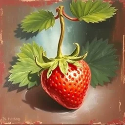 oil on canvas painting of a strawberry