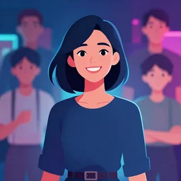 one woman smiling, clean cel shaded, vector art, neon lighting, volumetric lighting, extreme detail, shutterstock. behance hd by lois van baarle, artgerm, helen huang, by makoto shinkai and ilya kuvshinov, rossdraws, illustration,