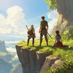 four dnd adventurers hiding on a cliff, sunny, fantasy art, concept art, digital art, epic, 4 k