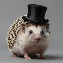 a hedgehog wearing a monacle and a top hat