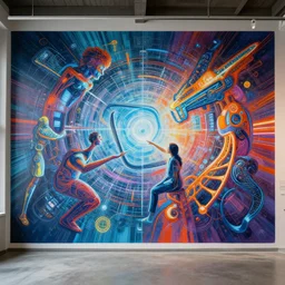 the concept of digital humanities uniting technology and imagination, mural art