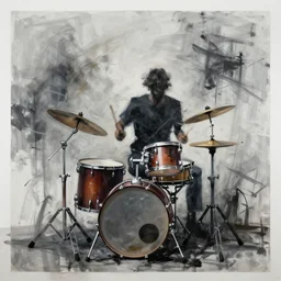 by beeple tranquil iron, eldritch. the installation art is a gestural abstraction of a drummer in the midst of an improvised solo. a sense of rhythm & movement in the work.