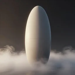 concept art render of a single massive beautiful neo - futuristic matte symmetrical elongated oval monolith emerging from fog by ilm and denis villeneuve, emmanuel shiu, zaha hadid, sunset, white vapor, architectural scale, dark background, simplified forms, hyperrealism, matte painting, very high detail, volumetric, trending on artstation, cgsociety, rendered in octane