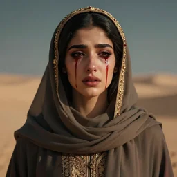 The most beautiful arabian girl in the world crying blood ,digital art,ultra realistic,ultra detailed, ultra wide Lens, art by greg rutkowski