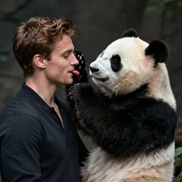 A panda fly kicking an attractive French man in the face