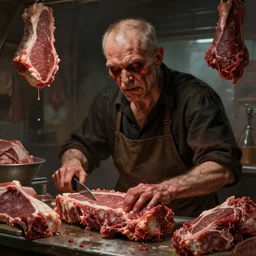 a cannibal butcher shop that sells human flesh, digital painting, artstation, concept art, Sergey Kolesov , Breathtaking, 8k resolution, extremely detailed, beautiful, establishing shot, artistic, hyperrealistic, octane render, cinematic lighting, dramatic lighting, masterpiece, light brazen, extremely detailed and beautiful face