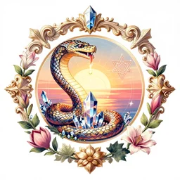 beautiful classical holy decorative ornament, sacred python spirit, crystals, sunset colors, acanthus scrolls, lilies, ivy, anatomy, energy, geometry, magnolia, bones, petals, stems, ceremonial clouds, dripping colorful paint, fibonacci rhythm, artstation, art germ, wlop, anime, manga, yoji shinkawa, krenz cushart,