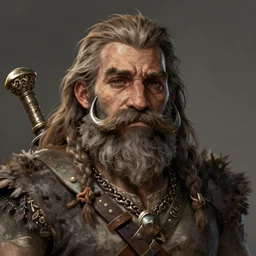 portray of fantasy barbarian, big horseshoe moustache. sad face expressen. trending on artstation, concept art