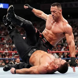the peacemaker john cena kicking a down down