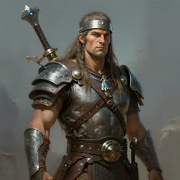 futuristic barbarian male warrior portrait by frank franzetta