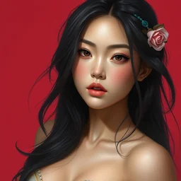 gorgeous asian woman by tom bagshaw, artgerm, jeremiah ketner, beeple and charlie bowater, soft lighting, solid background,