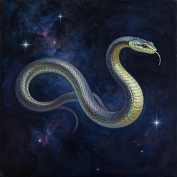 a detailed painting of a long space snake serpent floating in space in a sea of colorful sea of stars, by alena aenami, petros afshar and greg rutkowski trending on artstation, deviantart, dragon scales, wyrm, wyvern, dragon, stars