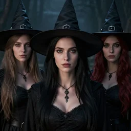 photo realistic image of witch coven, stunning 3 d render inspired art by istvan sandorfi and greg rutkowski, perfect facial symmetry, realistic, highly detailed attributes and atmosphere, dim volumetric cinematic lighting,