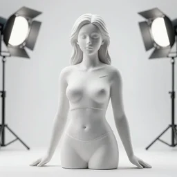 ( statue the perfect woman ) designed by nike, studio photo, white backdrop, studio light, solid works, octane render, macro shot, in focus, dept of field, silver, blue, black design