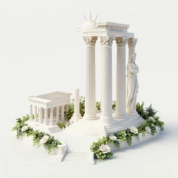 azimuth matte painting of a road of Atlantis town in the hill grec greeble temple olymp glory in sun shaft zeus tower statue pantheon ivy plant grow flower in white marble gold incrusted of legends adn red flag dynasty by Frank Lloyd Wright and Zaha Hadid torch volume light stylized illustration  3d rim light, hyperrealistic masterpiece, artstation, cgsociety, kodakchrome, golden ratio