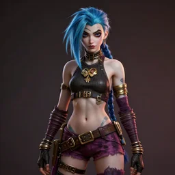 steampunk portrait of jinx from league of legends, au naturel, hyper detailed, digital art, trending in artstation, cinematic lighting, studio quality, smooth render, unreal engine 5 rendered, octane rendered, art style by klimt and nixeu and ian sprigger and wlop and krenz cushart.
