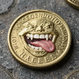 mimic pound coin on a stone floor, dungeons and dragons art, high quality digital art, high detail, tongues and teeth