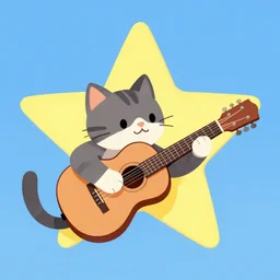 a cat playing guitar, a big star, a blue sky, by Leonidas Gambartes