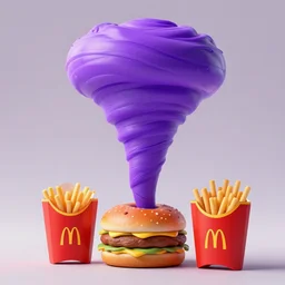 3D render of purple tornado inside of a mcdonalds