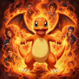 high intricate fiery 3 d painting!!! of charmander!!!!! surrounded by fire!!!, neil gaiman, ( ( alejandro mirabal ) ), ( ( cory loftis ) ), patryk stefaniak, rebecca hu!!, ben mauro, logan preshaw!!, trending on artstation
