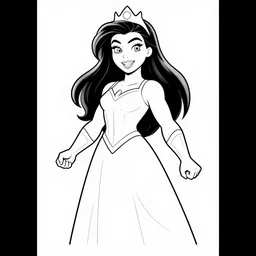 figure princess hulk, in the coloring book style, black and white, cartoon, disney style, frozen style, marvel style