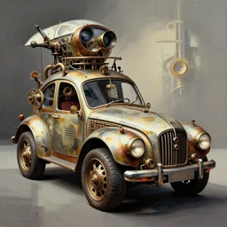 car in the style of cubism steampunk