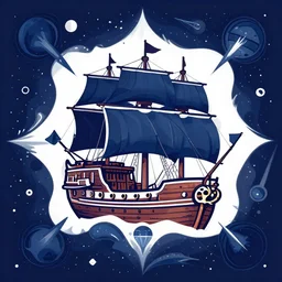 pirate ship in space, style of hydro74, flat art, line, symmetric fractal