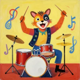 painting animal puppet show head banging drummer 9 0 s music song groove is in the heart, we're going to dance and have some fun, painted by james jean in chinese style