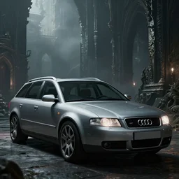 Armored Audi A4 B6 Avant Technical (2002), Dark Souls 3, a grim fantasy, Anor Londo, dramatic lighting, cinematic, establishing shot, extremely high detail, photorealistic, cinematic lighting, artstation, by simon stalenhag