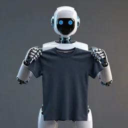 a robot holding a T-shirt in its hands, award winning digital art