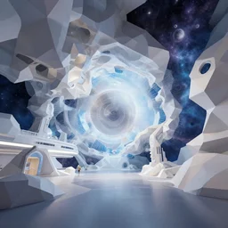 a cosmic space themed museum, technological, low poly, level design, sharp focus, ethereal, ambient, volumetric lighting, concept art, intricate, smooth, dynamic, subsurface scattering, wide angle, horizontal orientation, very coherent, hyper realism, behance, ray tracing, 3 d render, 8 k