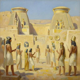 behold the sumerian scene, artstation oil on canvas