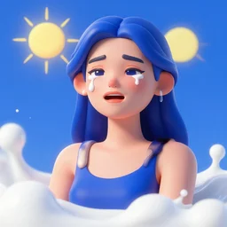 3 d, crying fashion model, sun rays, liquid deep blue and milk water, sun, vogue cover style, poster art, high detail, intricate oil painting, multiple exposure, heaven mood, hyperrealism, 3 d, by tooth wu and wlop and beeple and greg rutkowski
