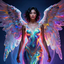 portrait of a beautiful dark seraphim female futuristic angel, volume lighting, concept art, by greg rutkowski!!, colorful, xray melting colors!!