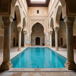 old arabic indoor pool with colums, highly detailed, photorealistic, exotic