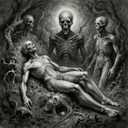 lie and tell me things, better things, i can't escape this pain! dream horrifying artwork by nekro, borja, syd mead, zdislaw cosmic horror charcoal artwork, surreal existentialism