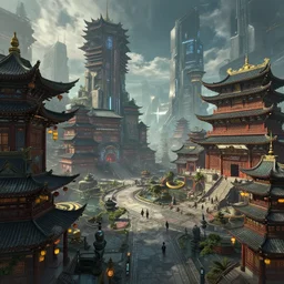 futuristic cyberpunk confucian society, chinese, artstation, sci fi, by greg rutkowski, high quality