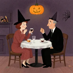 halloween awkward date night, illustrated by edward gorey