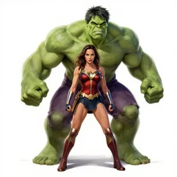 Digital painting of Gal Gadot as The Hulk, from The Avengers (2012)