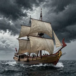 grand maori ship fantasy high seas rain wind moody