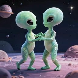 two aliens in space [ dancing romantically ]!!, trending on cgsociety, photorealistic, sharp, intricate, detailed, contest winner, award winning!!, sci - fi art style, cyberpunk atmosphere, bioluminescent atmosphere